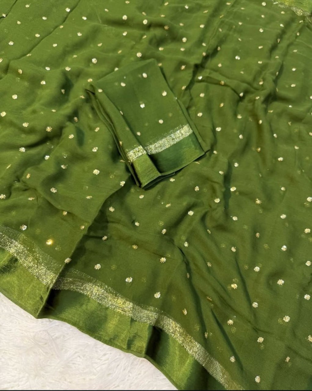 Pure Viscose Satin Border Georgette Saree With Running Blouse