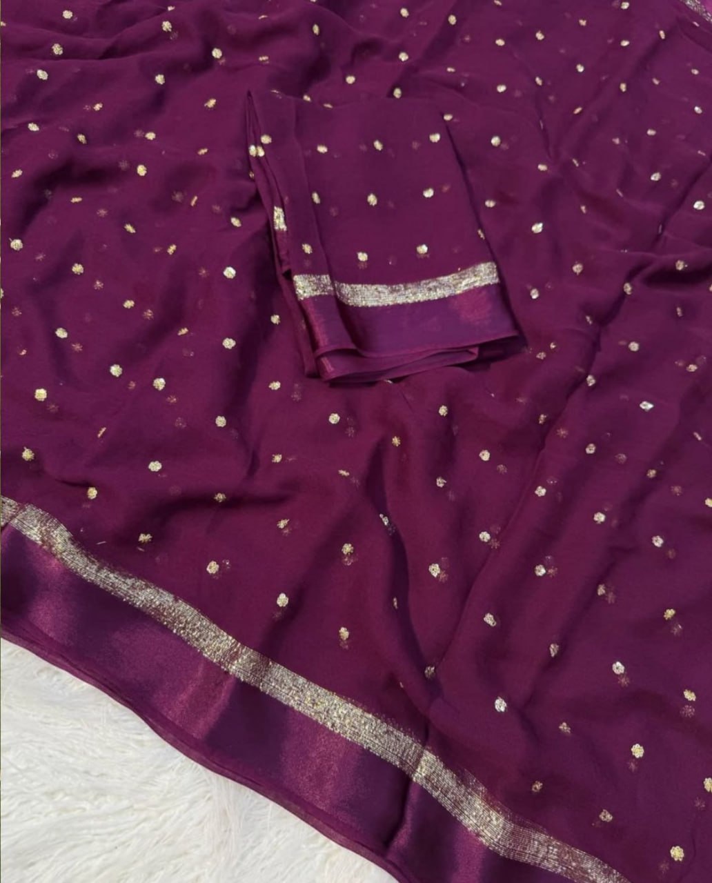 Pure Viscose Satin Border Georgette Saree With Running Blouse