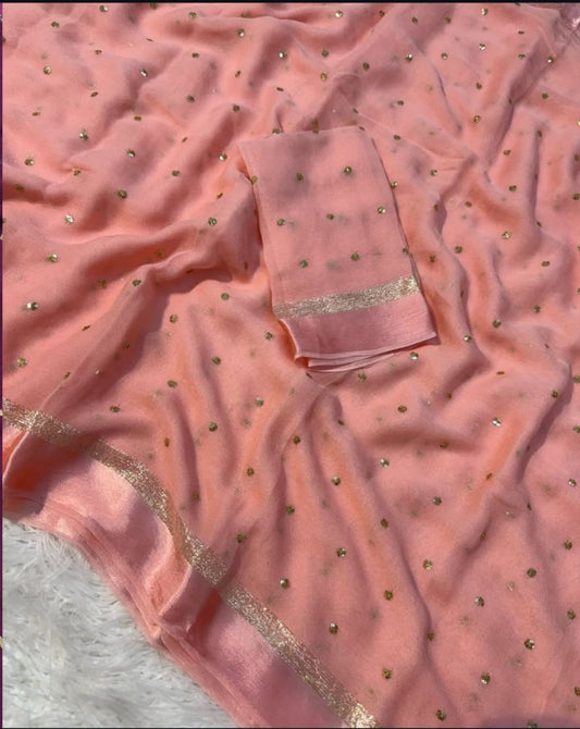 Pure Viscose Satin Border Georgette Saree With Running Blouse