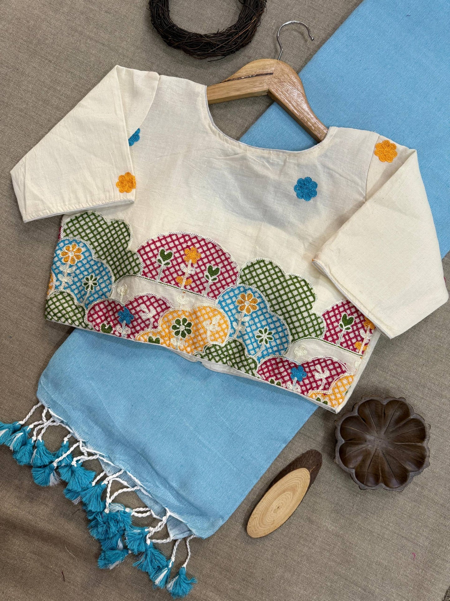 Pure Handloom Khadi Cotton Saree With Designer Blouse