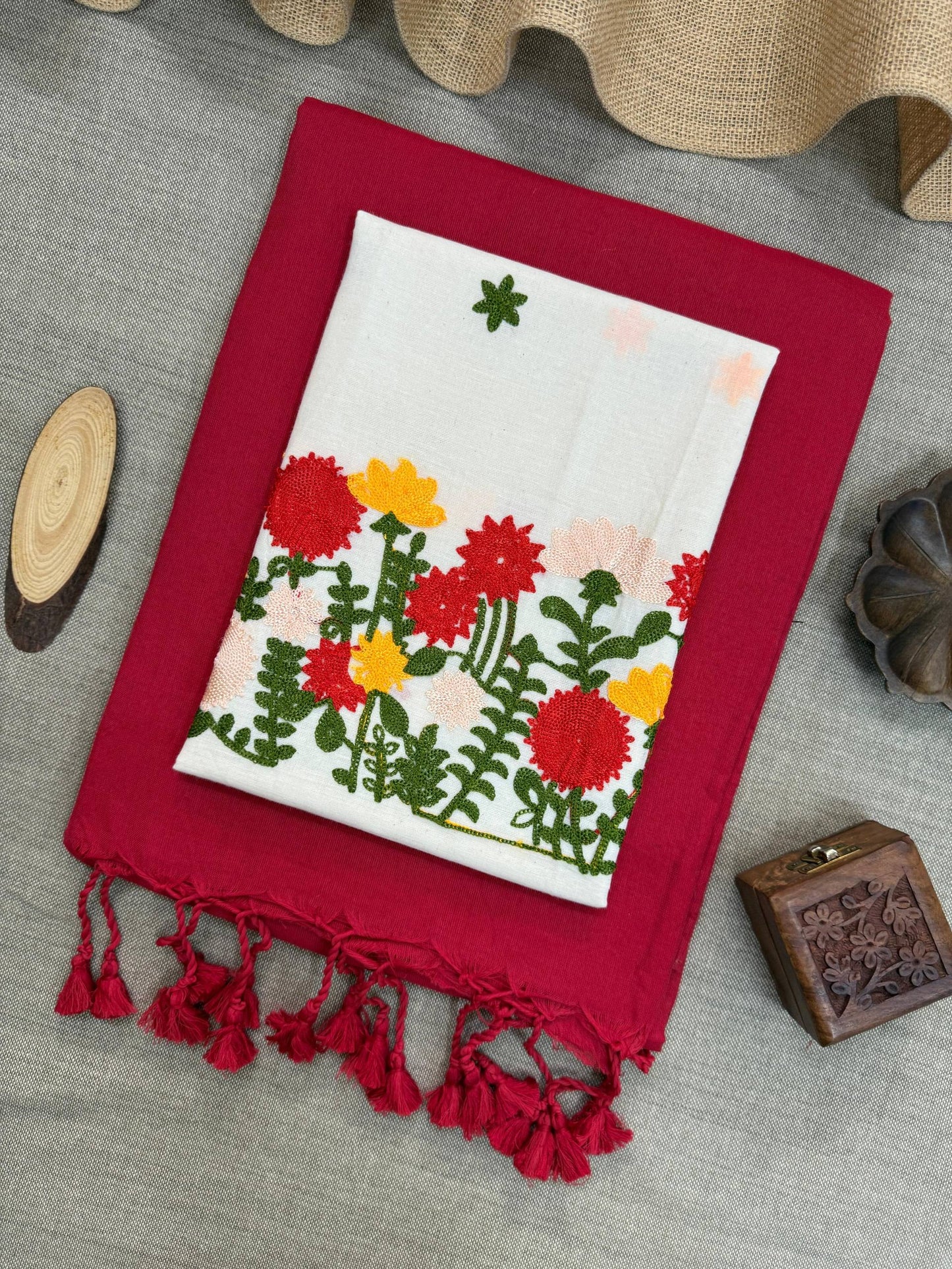 Pure Handloom Khadi Cotton With Unstitched Blouse