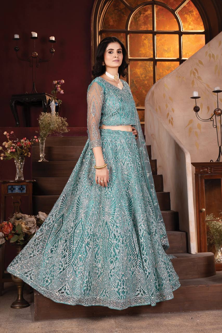 Designer Pure Zarkhan Diamond and Glitter Sequins Design Work Inner: Satin with Crepe Imported Heavy Net