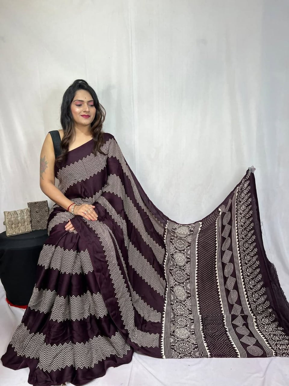 Digital Print Border with Ajrakh Rich Pall Semi Gajji Silk Soft and Smooth Saree
