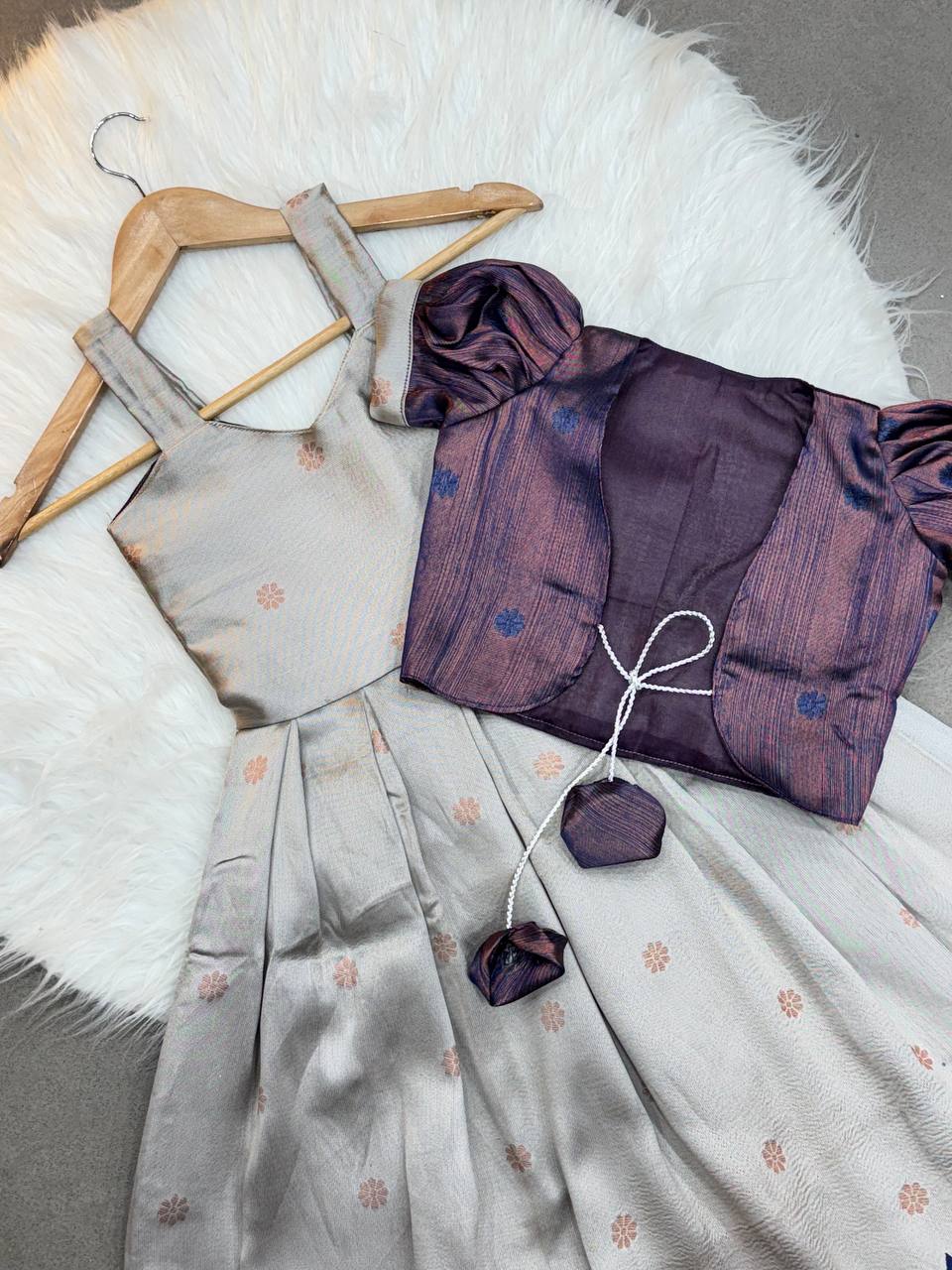 Kids Koti Gown with Jacquard Weaving & Embroidery