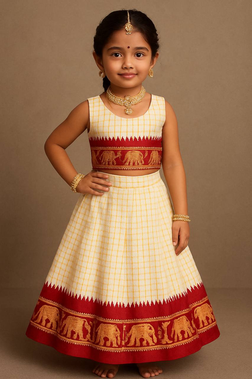 Kids Silk Lehenga Choli with Jacquard Weaving