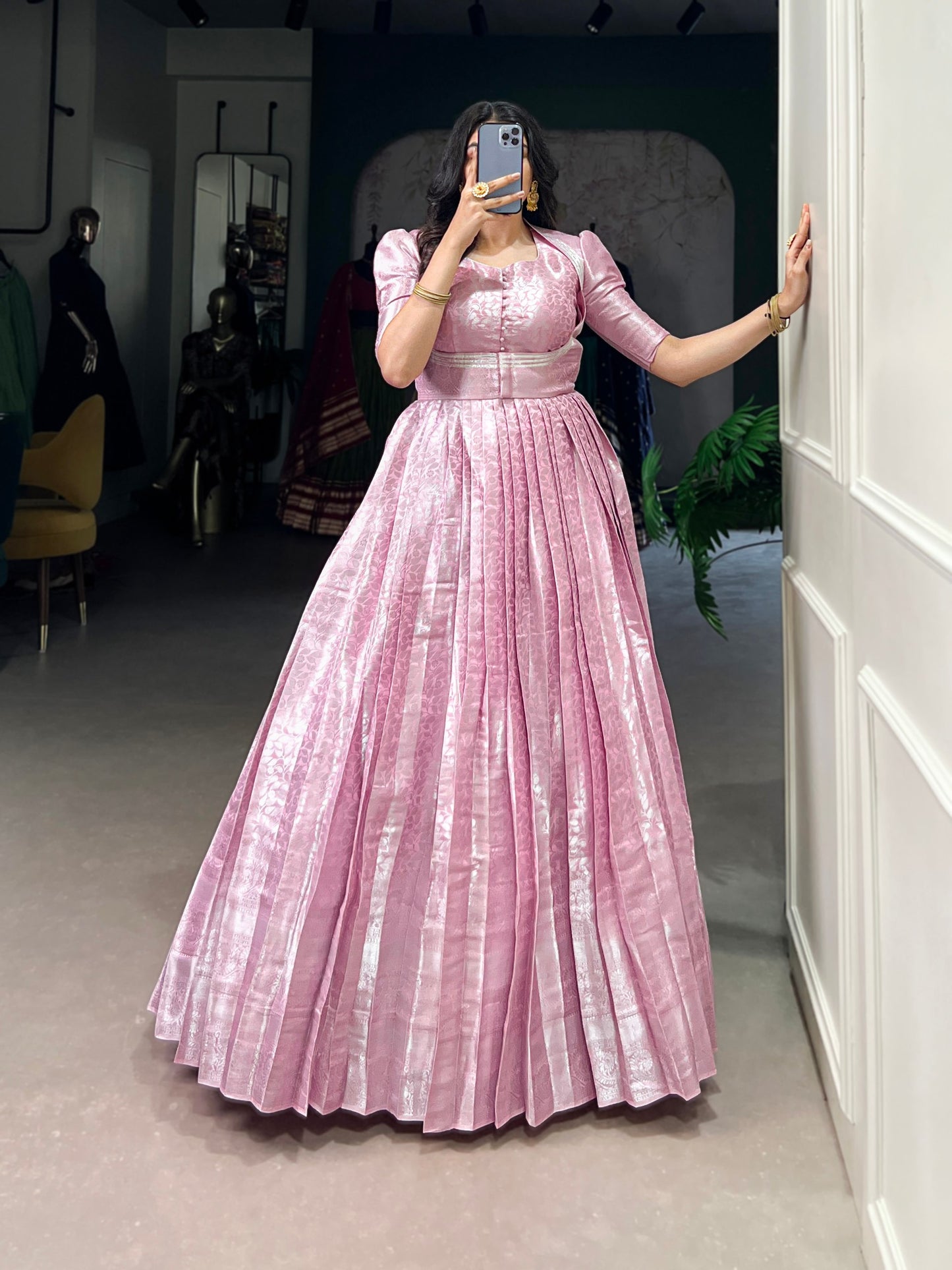 Kanjivaram Gown with Zari Weaving & Koti