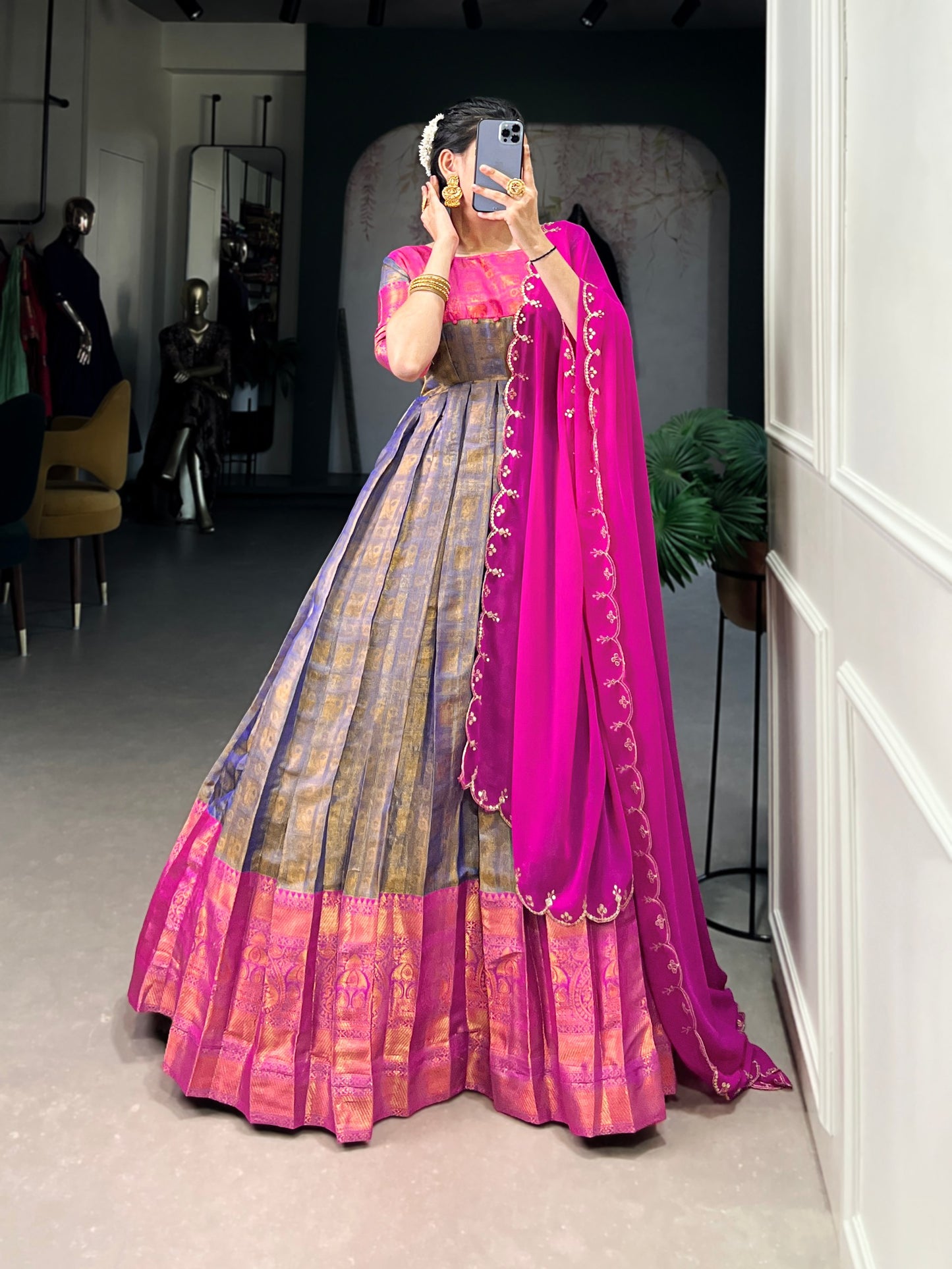 Kanjivaram Gown with Net Dupatta