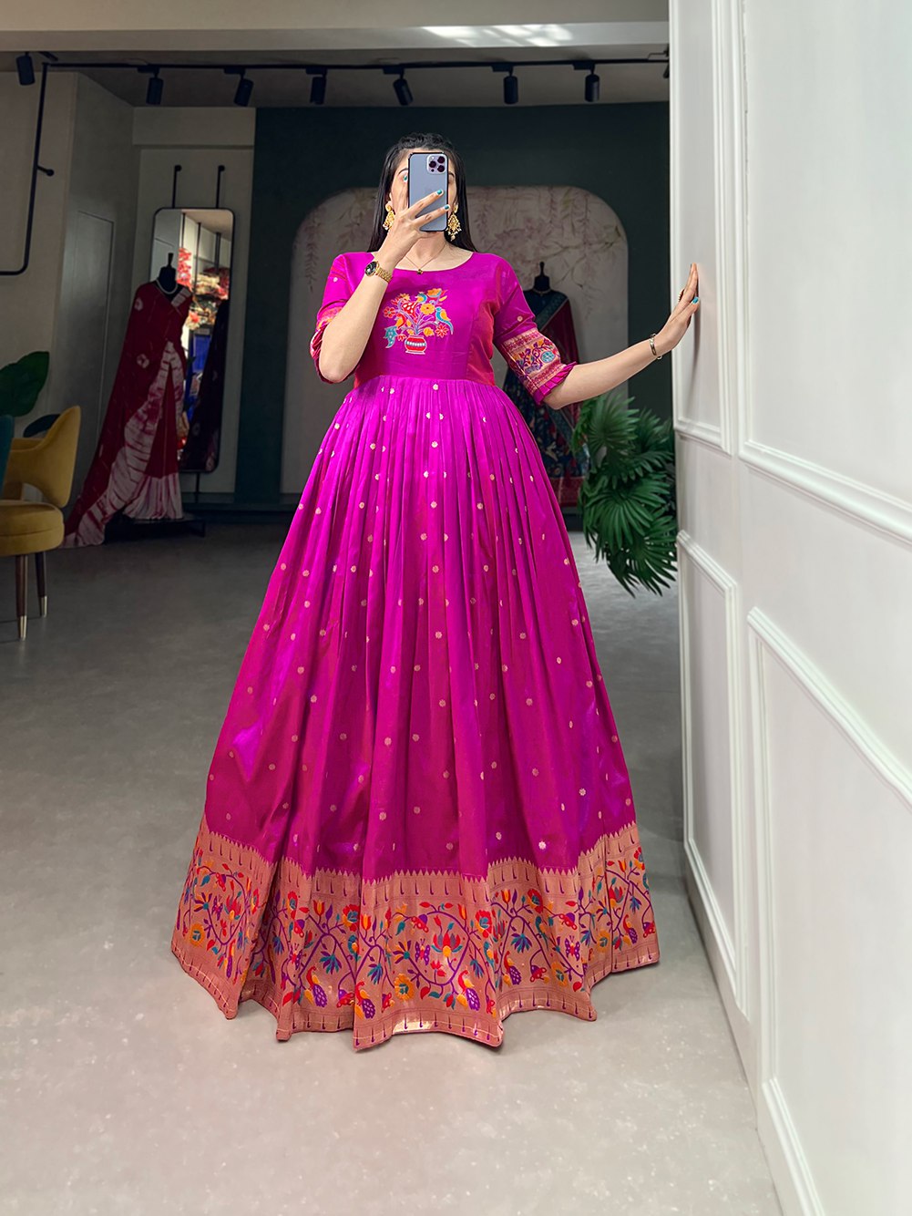 Jacquard Silk Paithani Gown Timeless Elegance with Traditional Weaving