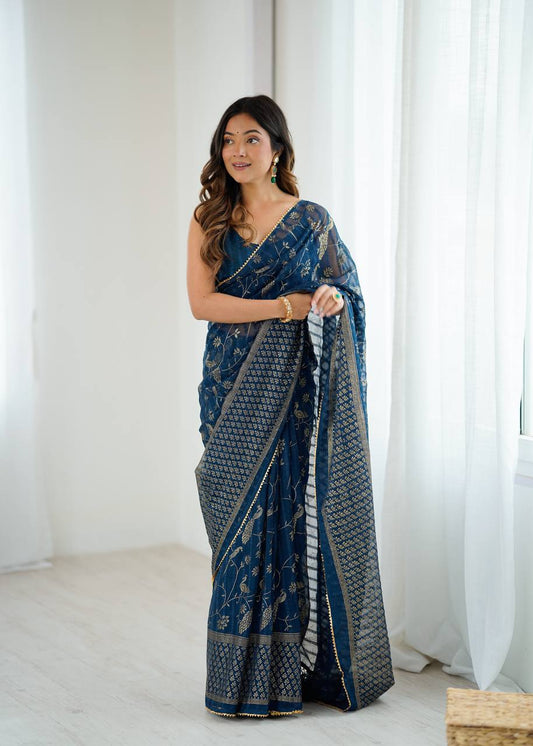 Abhira Georgette Silk Saree with Foil & Zalar Lace