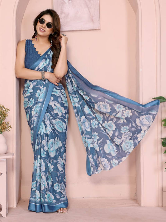 GOPI Bright Moss Satin Patta Printed Saree