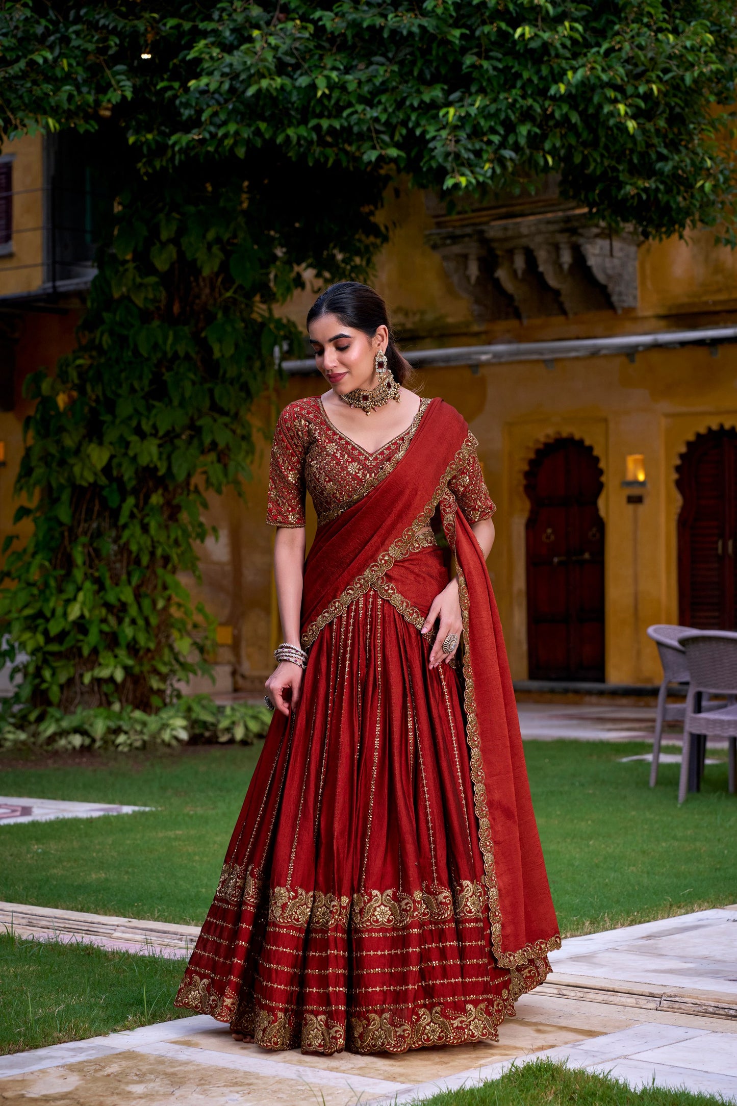 Orange Lehenga Choli Crafted In Rangoli Silk With Intricate Embroidery & Sequins