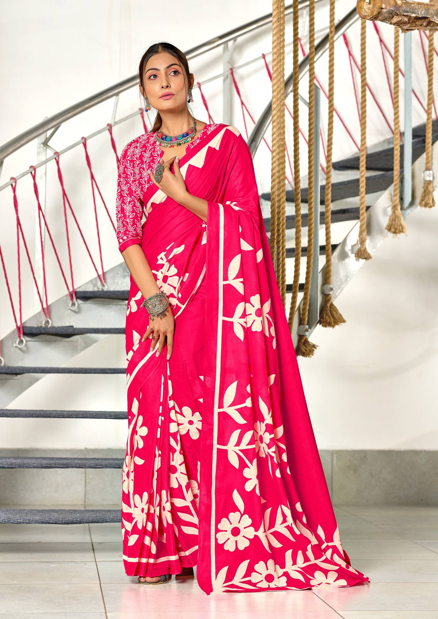 Floral Block Print Cotton Sarees – Mulmul Collection