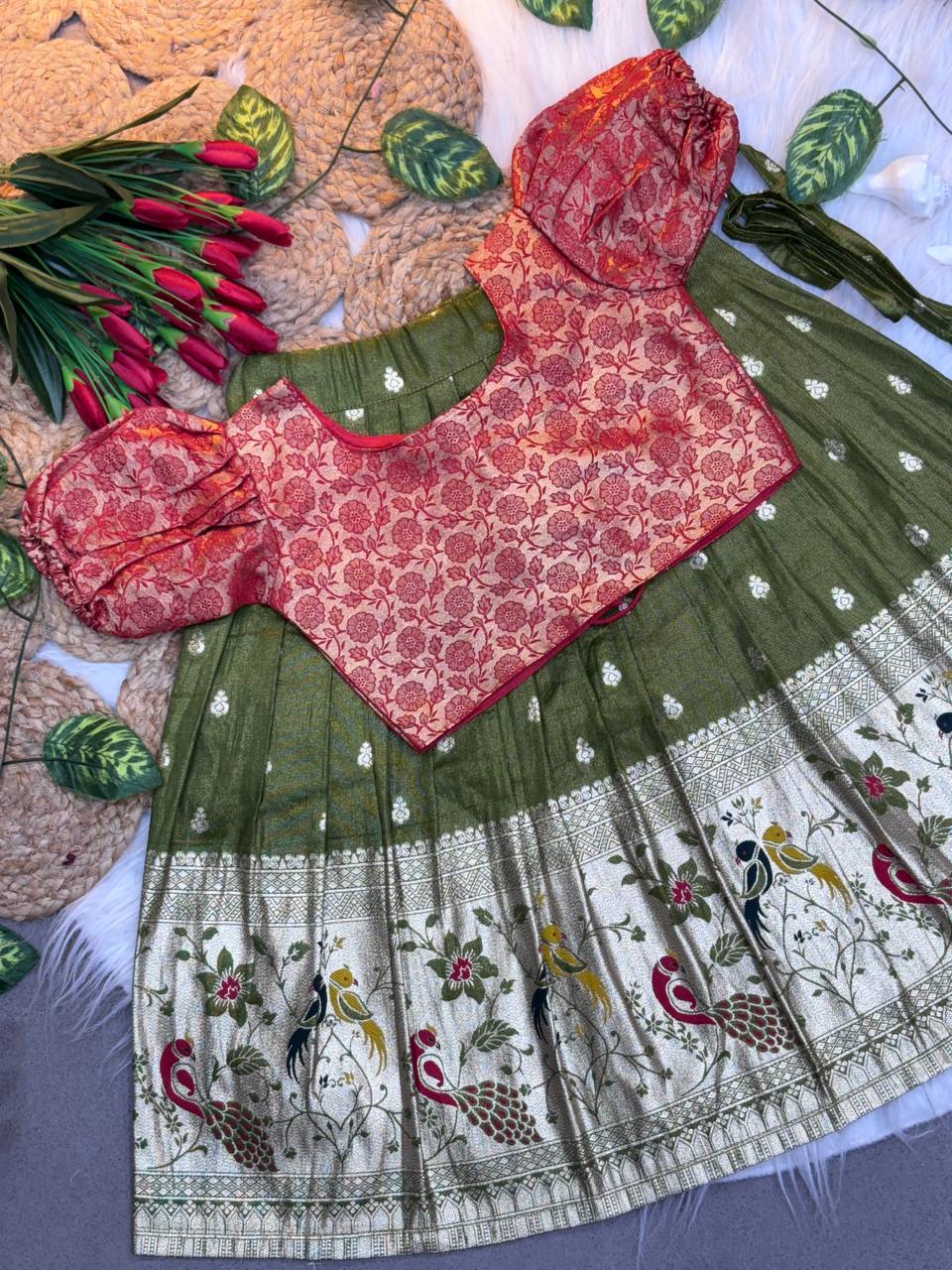 Soft Silk with Pure Zari Weaving Girls LEHENGA CHOLI