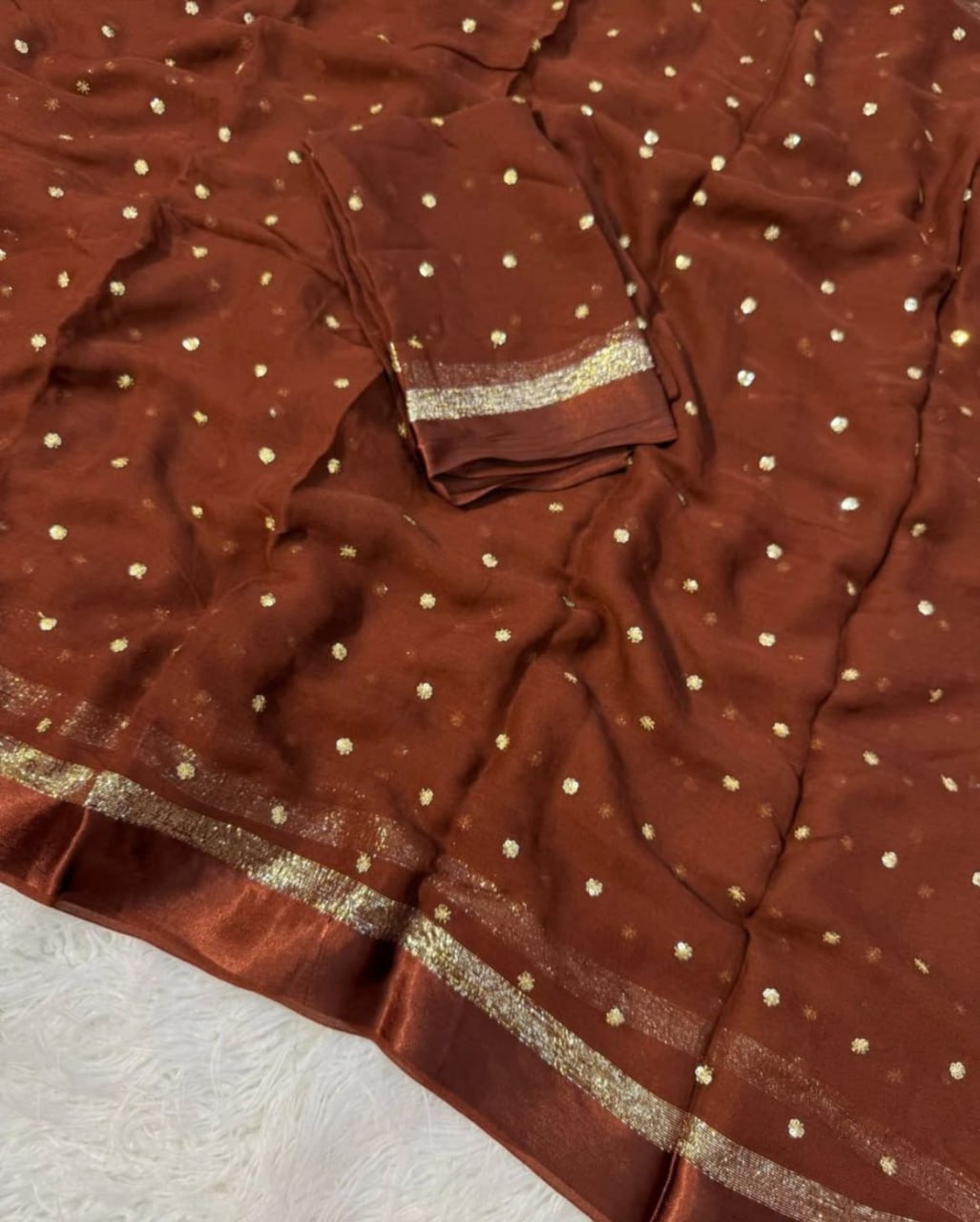 Pure Viscose Satin Border Georgette Saree With Running Blouse