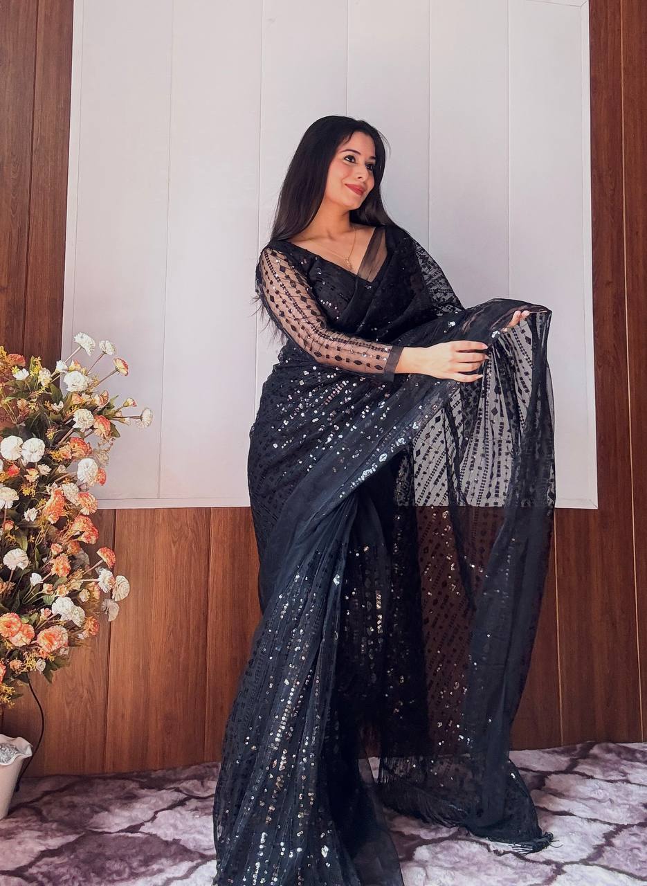 Heavy Sequins & Thread Work Ready To Wear Saree