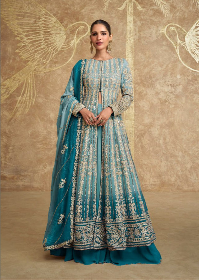 Georgette Zari & Thread Embroidery + Sequence Work Santoon Inner Suit