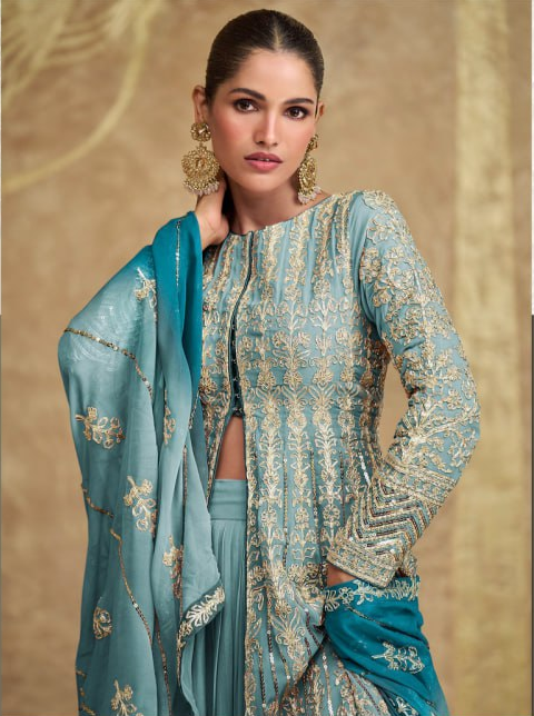 Georgette Zari & Thread Embroidery + Sequence Work Santoon Inner Suit