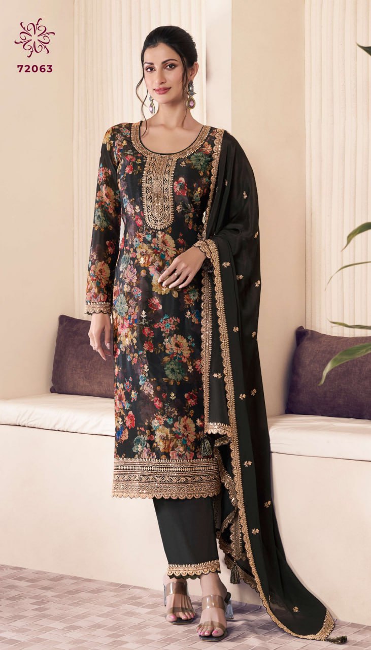 Vichitra Digital Print Embroidery Sequence + Coding Suit