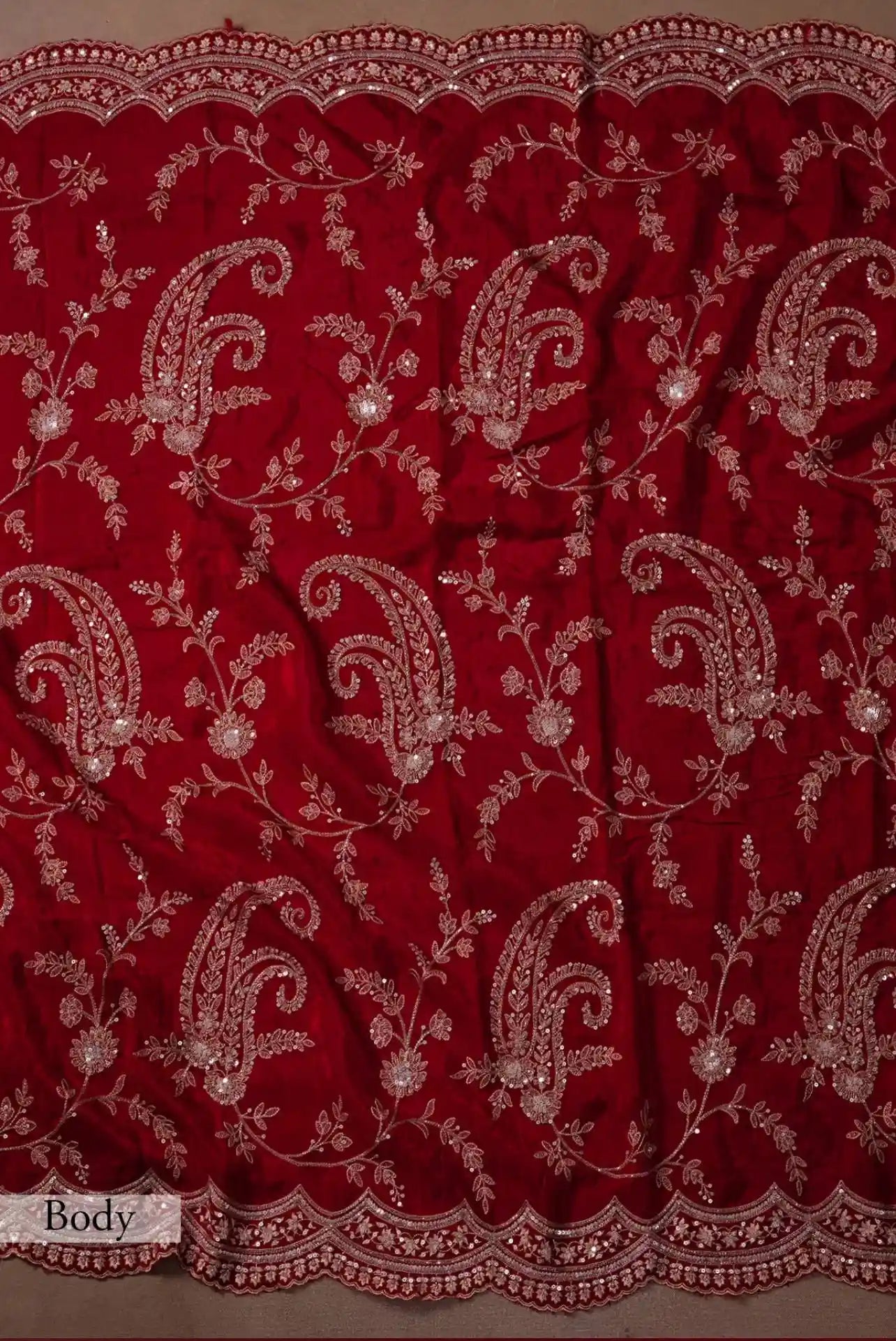 Designer Bollywood Fandy Satin Silk Saree – Embroidery & Sequins Work | Code 6033