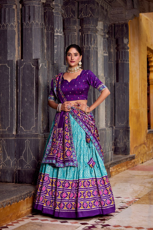 SKY BLUE IKKAT PRINT LEHENGA PREORDER SPECIAL