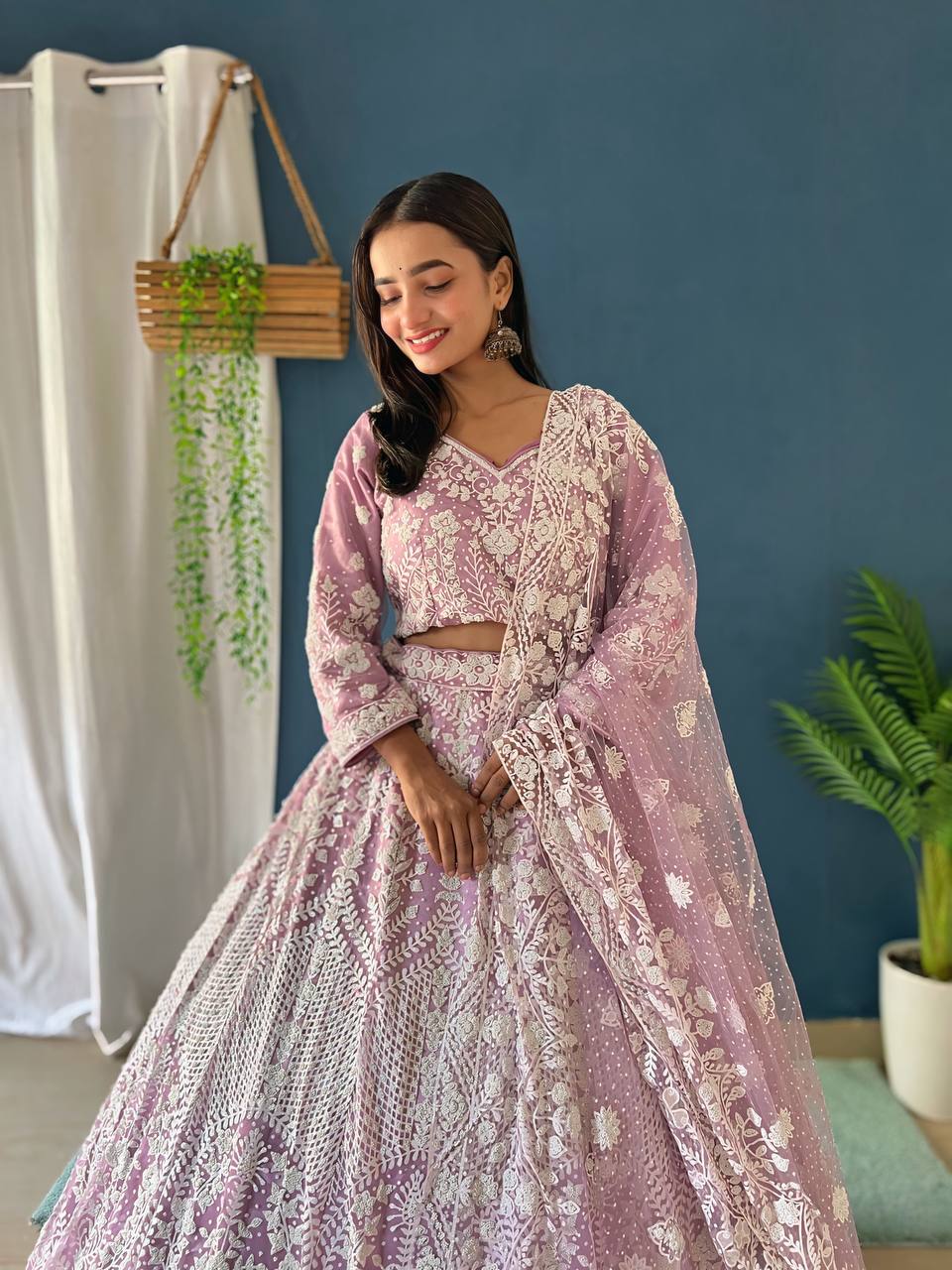 Heavy Mono Net Pure Bitts Pearl Design Work Lehenga
