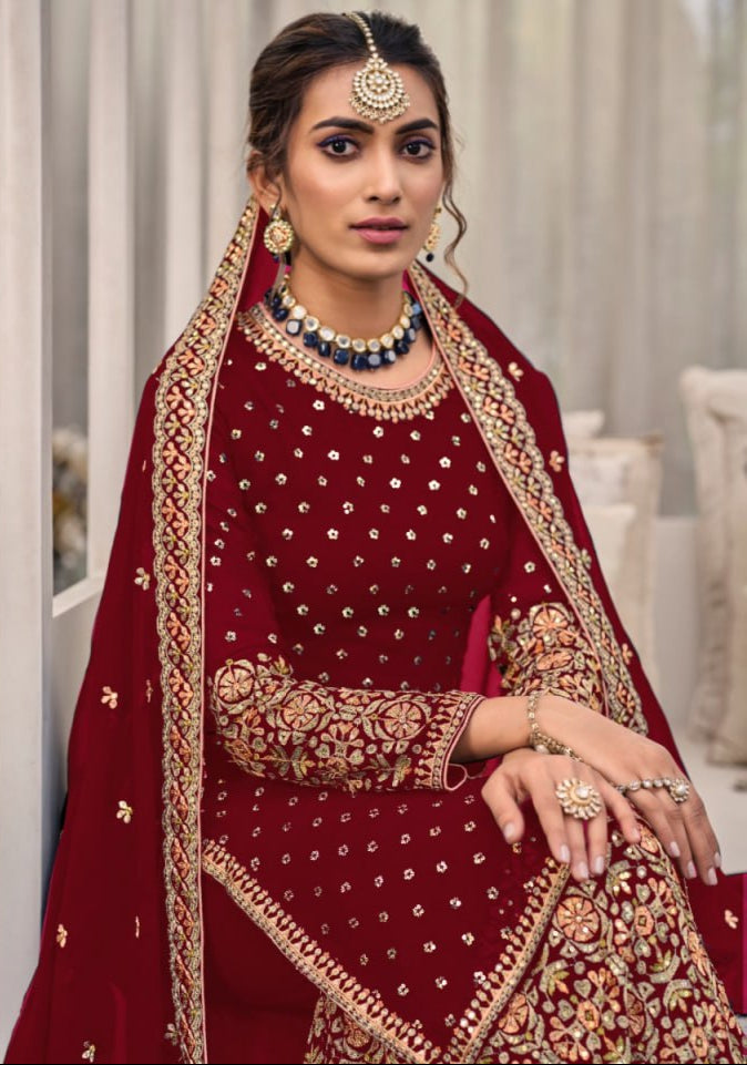 Unstitched Georgette with Embroidery Work and Sequence Work Suits