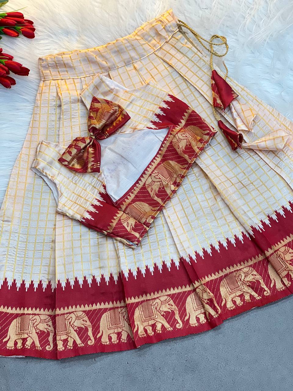 Kids Silk Lehenga Choli with Jacquard Weaving