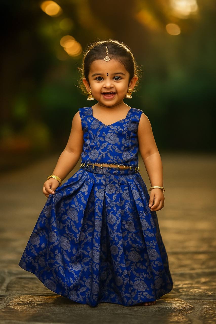 Kids Banarasi Silk Lehenga Choli with Jacquard Weaving & Moti Lace
