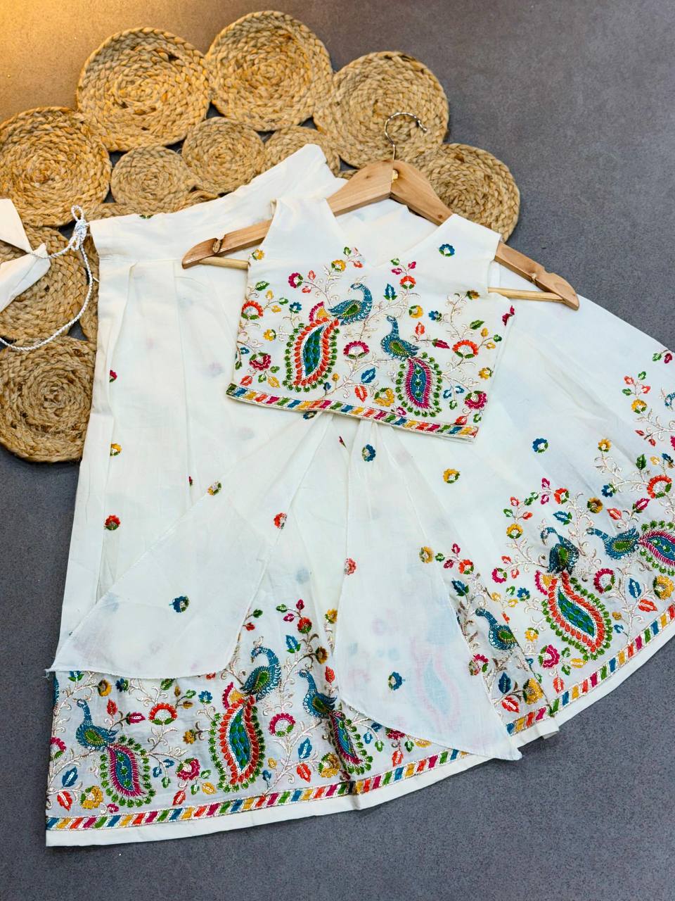 Kids Kora Cotton Lehenga Choli with Butterfly Back Design