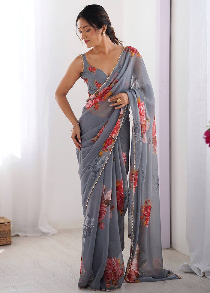 Printed Georgette Silk Saree with Moti Lace Border