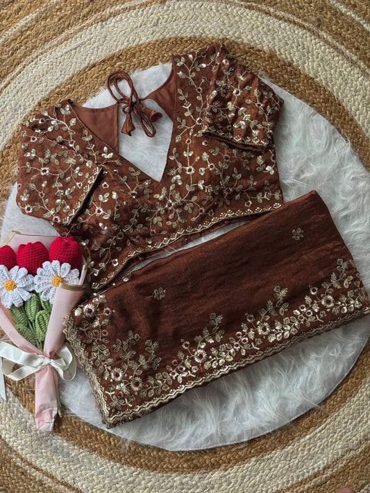 Soft Fendy Chiffon saree with heavy embroidery sequins and thread work