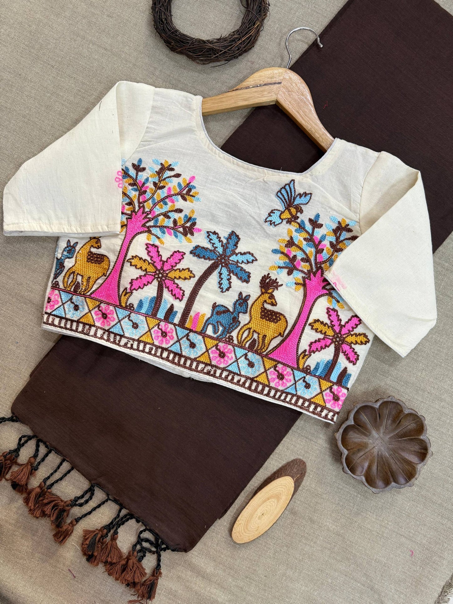 Pure Khadi Cotton Heavy Embroidery with Aura Cotton With Designer Embroidery Blouse