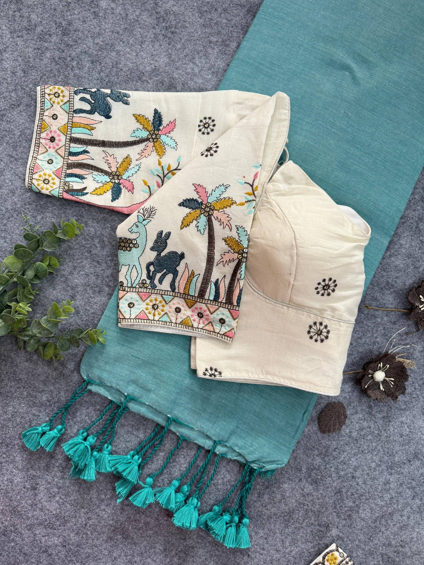 Khadi Cotton With Heavy Embroidery with Aura Cotton Blouse