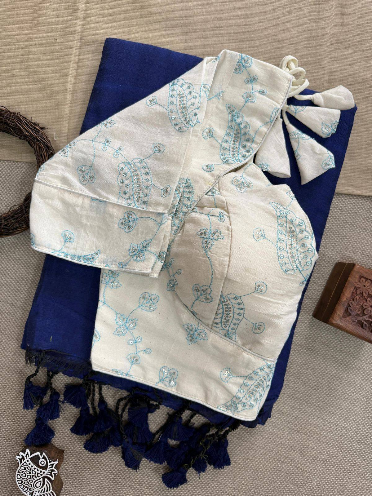 Khadi Cotton Saree With Embroidery Work Blouse