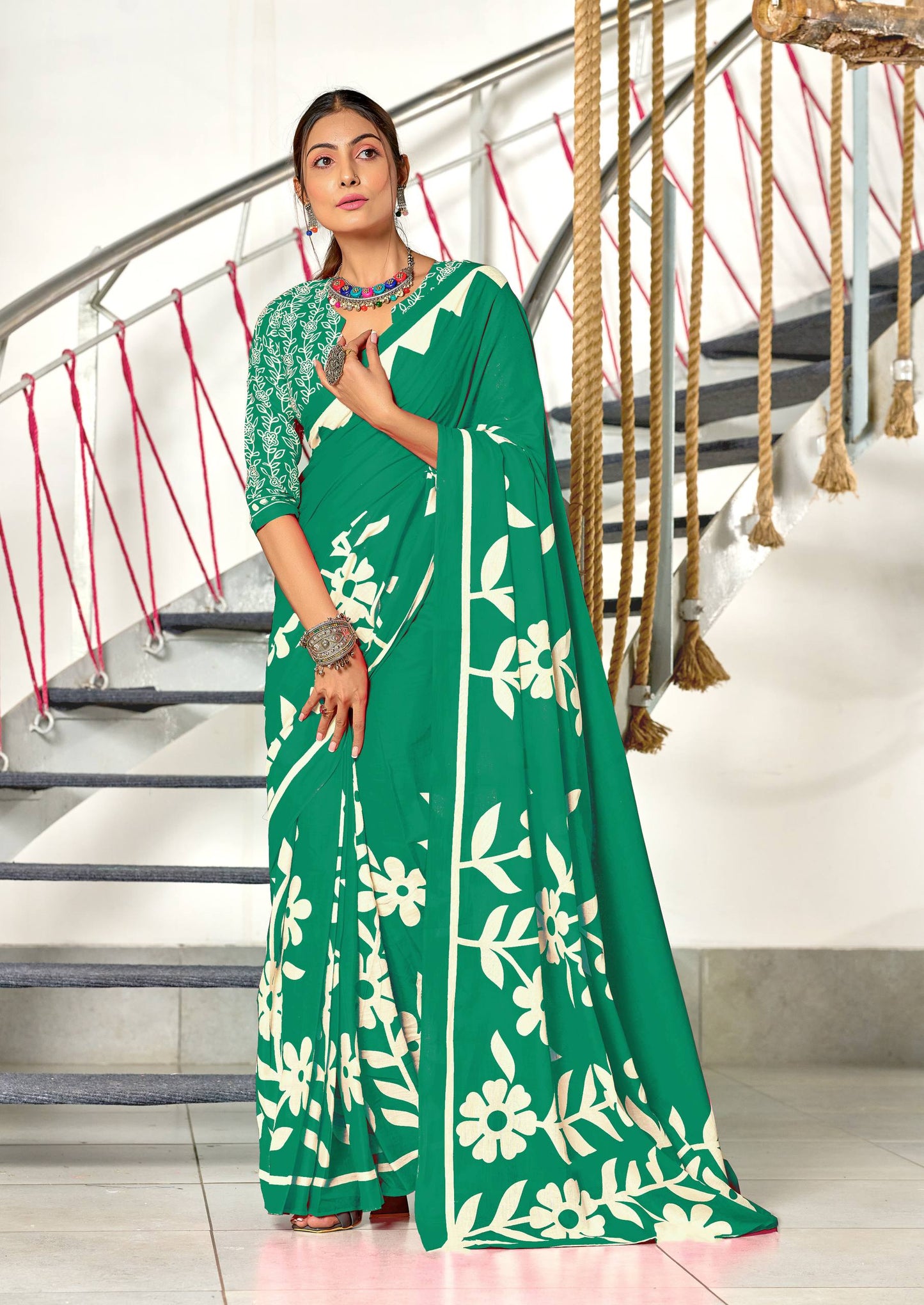 Floral Block Print Cotton Sarees – Mulmul Collection