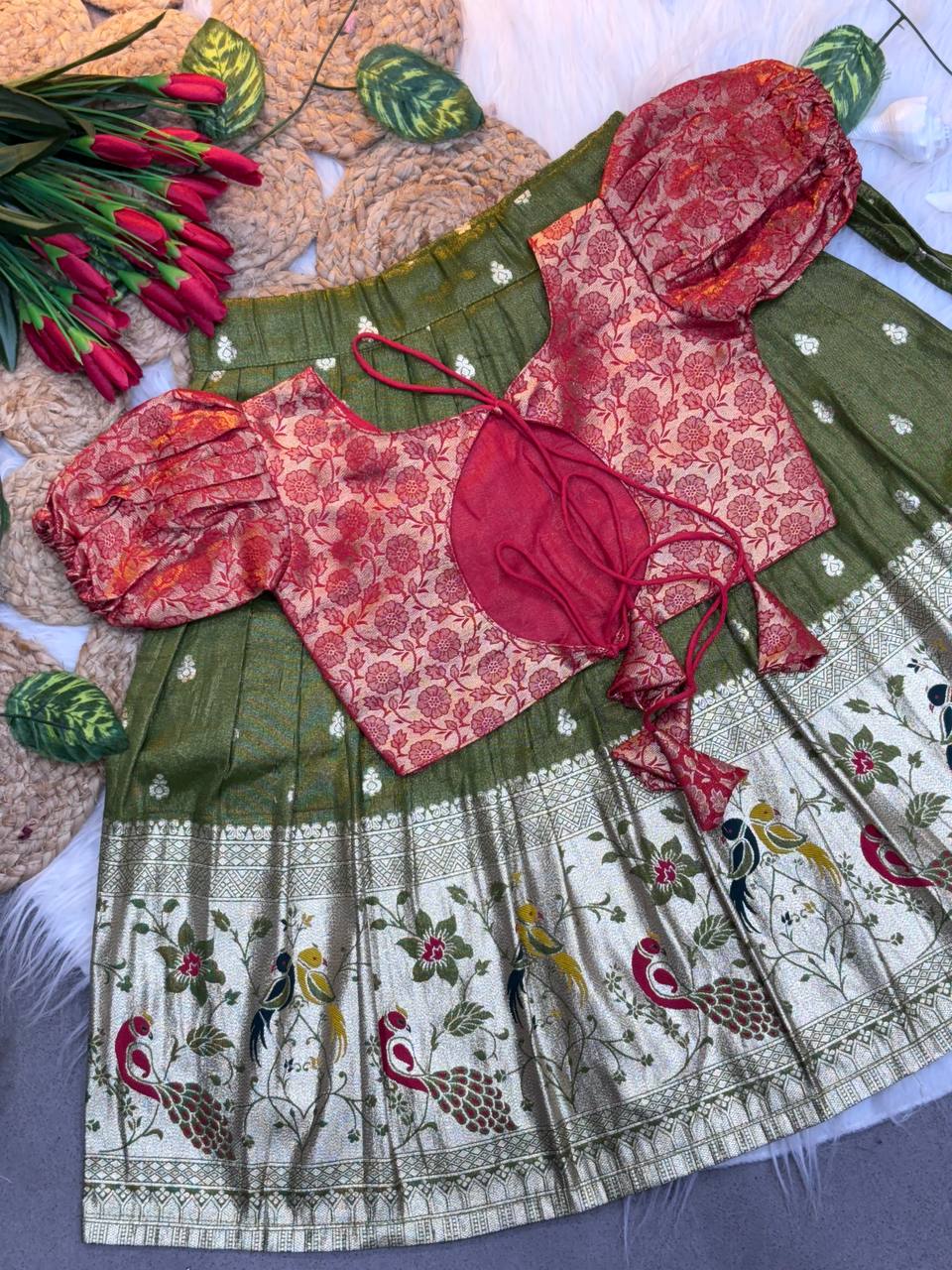Soft Silk with Pure Zari Weaving Girls LEHENGA CHOLI