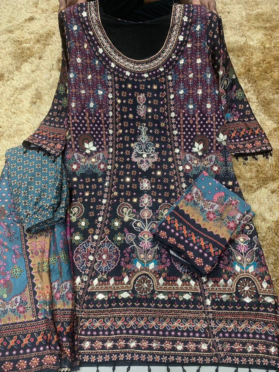 Chinon Digital Print Silk with Hand Work Suit