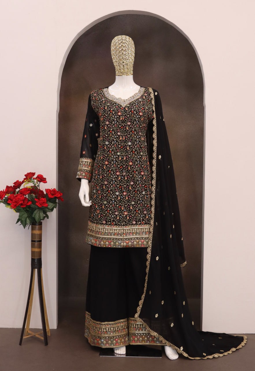 Embroidery Top Semi-Stitched With Fully Stitched Bottom And Dupatta