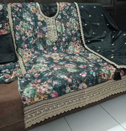 Vichitra Digital Print Embroidery Sequence + Coding Suit