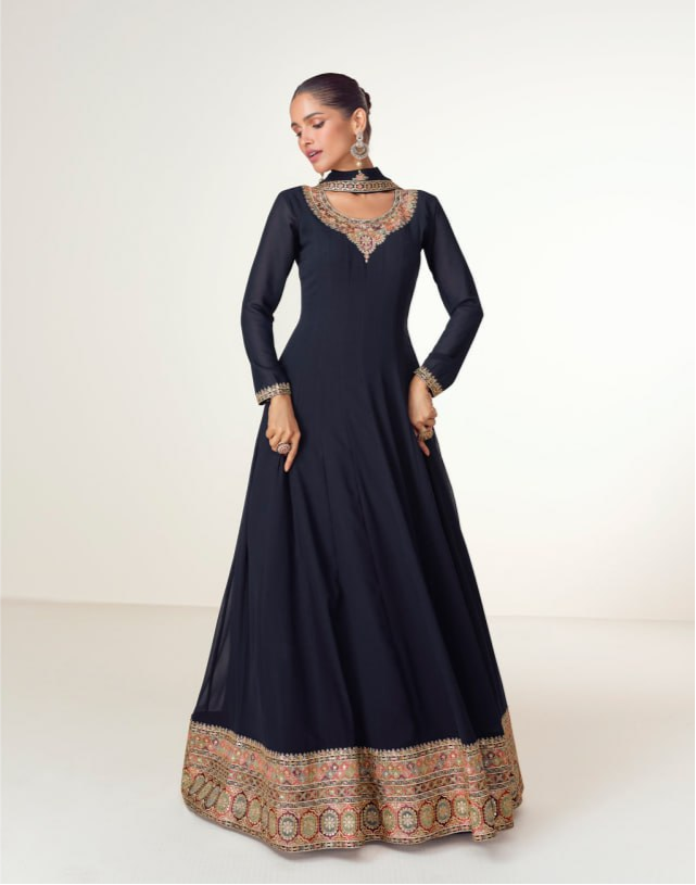 Georgette + Embroidery Work Gown