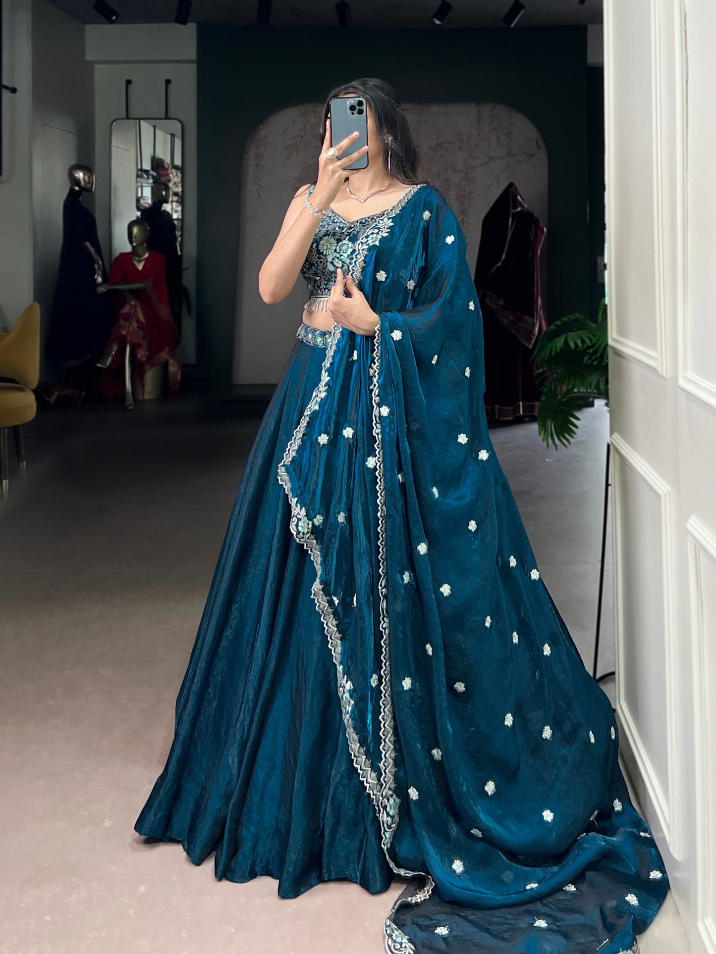 Premium Fendi equins and thread embroidery with embellished belt Lehenga