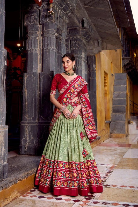 MEHENDI GREEN IKKAT PRINT LEHENGA PREORDER SPECIAL