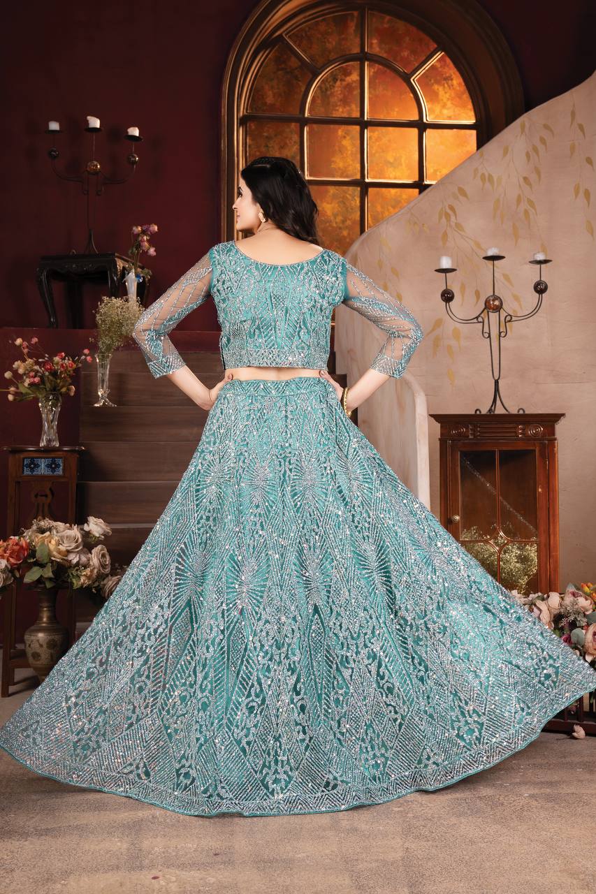 Designer Pure Zarkhan Diamond and Glitter Sequins Design Work Inner: Satin with Crepe Imported Heavy Net
