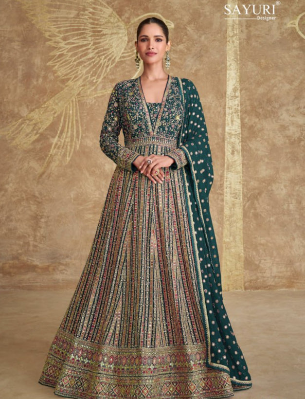 Sayuri Royal Georgette with Zari and Thread Embroidery Work plus Sequence Work
