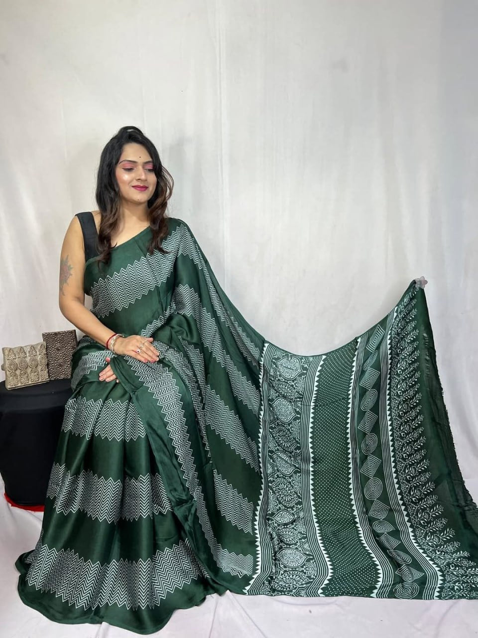 Digital Print Border with Ajrakh Rich Pall Semi Gajji Silk Soft and Smooth Saree