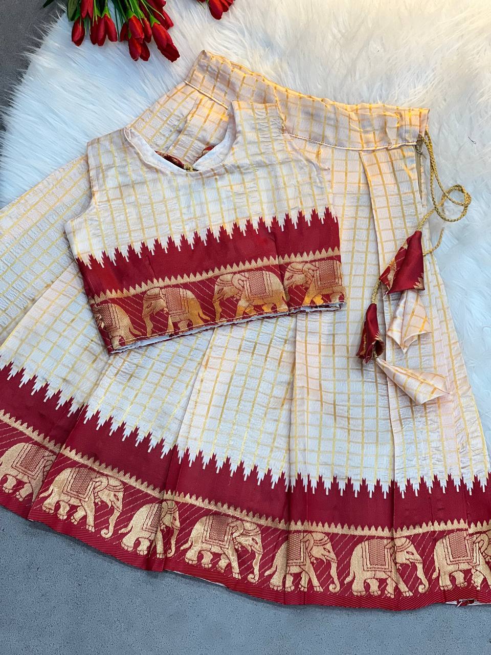 Kids Silk Lehenga Choli with Jacquard Weaving