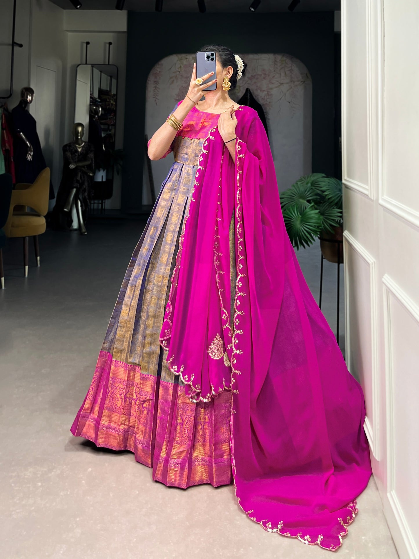 Kanjivaram Gown with Net Dupatta