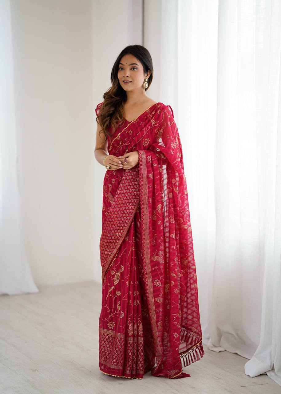 Abhira Georgette Silk Saree with Foil & Zalar Lace