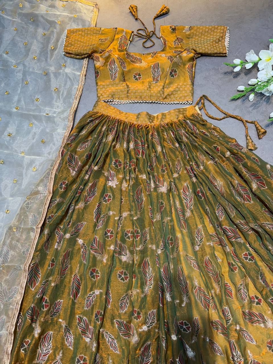 Premium Gold Two Tone Silk Designer Lehenga Choli with Organza Dupatta