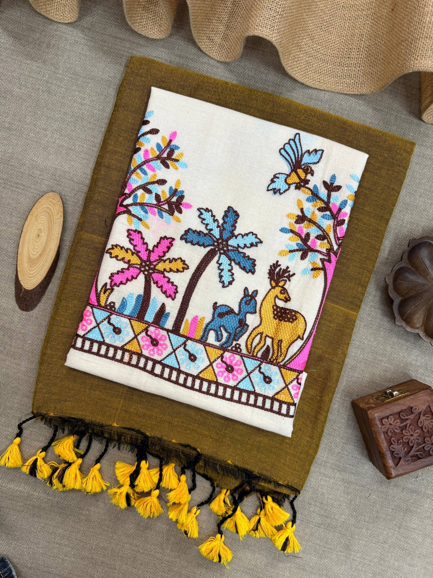 Pure Handloom Khadi Cotton With Designer Blouse